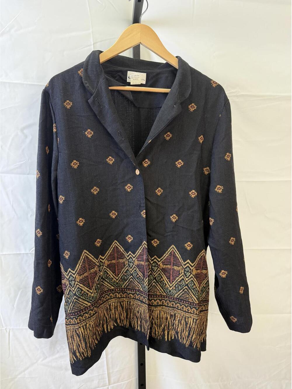 Vintage J.B.S. Ltd Women's Outerwear Jacket with Geometric Pattern and Fringe 16